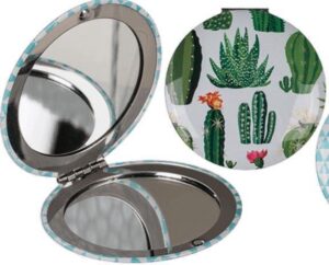 make up spiegeltje Cactus rond wit - dubbele spiegel metaal en glas