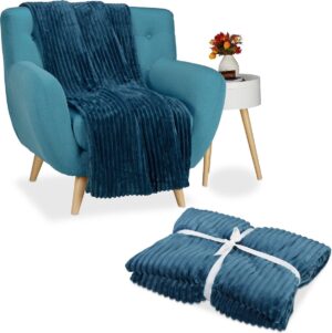 relaxdays 2 x knuffeldeken groot blauw - woondeken - fleece deken - grand foulard - plaid