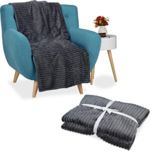 relaxdays 2 x knuffeldeken groot grijs - woondeken - fleece deken - grand foulard - plaid