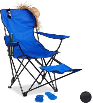 relaxdays Campingstoel - opvouwbaar - voetensteun - klapstoel - tuinstoel - strandstoel blauw
