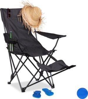 relaxdays Campingstoel - opvouwbaar - voetensteun - klapstoel - tuinstoel - strandstoel zwart