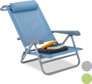 relaxdays Ligstoel - opvouwbaar - inklapbare tuinstoel - strandstoel - relaxstoel - tuin blauw