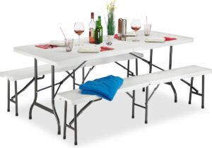 relaxdays biertafel en banken - opvouwbaar - biertafelset - picknicktafel voor feesten wit