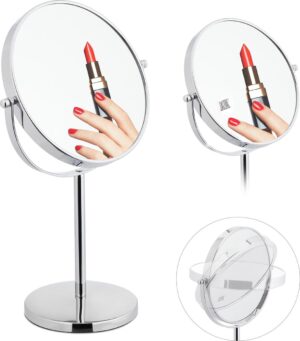 relaxdays make up spiegel met 10x vergroting - scheerspiegel - staand - rond - spiegeltje