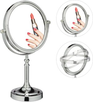 relaxdays make up spiegel met vergroting - scheerspiegel - staand - rond - 360° draaibaar