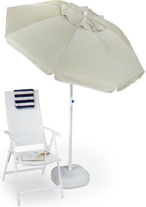 relaxdays parasol 180 cm - zonnescherm - tuinparasol - kantelbaar - in hoogte verstelbaar Naturel