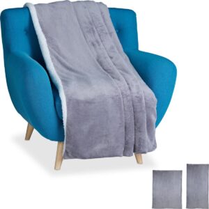 relaxdays plaid - groot - woondeken - grijs - deken - bankkleed - fleece deken - nep bont Grijs, 150x200cm