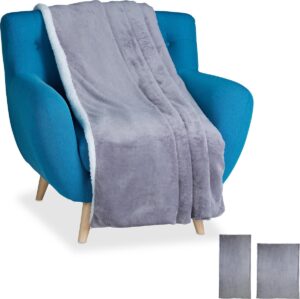 relaxdays plaid - groot - woondeken - grijs - deken - bankkleed - fleece deken - nep bont Grijs, 220x240cm