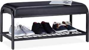relaxdays schoenenbank gepolsterd - halbankje - schoenenrek met bankje - schoenenkast zwart