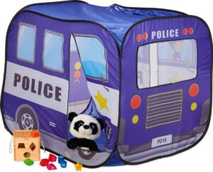 relaxdays speeltent politie - pop-up kindertent - speelgoed tent - blauw - politieauto
