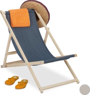 relaxdays strandstoel hout - ligstoel inklapbaar - klapstoel - campingstoel - tuinstoel antraciet