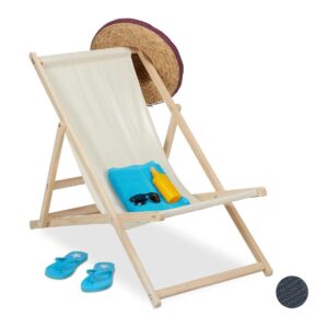 relaxdays strandstoel hout - ligstoel inklapbaar - klapstoel - campingstoel - tuinstoel beige
