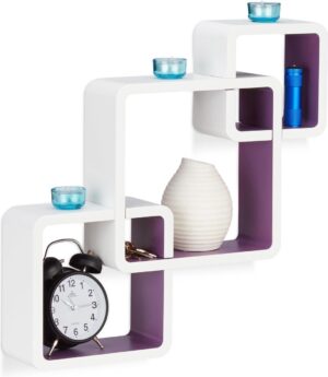 relaxdays wandplank vakken - 3-delige set - zwevend - kleurrijke wandboard - belastbaar Wit-Violet