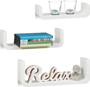 relaxdays wandplanken 3er set - U-vormige wandboards - kleine wandelementen - 10 cm diep wit