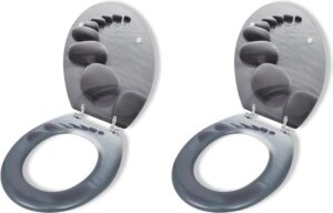 vidaXL Toiletbril met hard-closedeksel 2 st MDF stenen