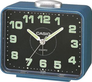 Casio wekker blauw -met zwarte wijzerplaat-neon index &wijzers. TQ-218-2DF