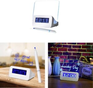 Digitale wekker - Alarmklok - USB aansluiting - Inclusief temperatuurmeter - Met verlichting - En Tekenbord LED - Inclusief Stift