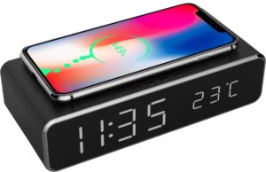 Digitale wekker - Met draadloze oplader - Qi charger - Datum en tijd - Zwart