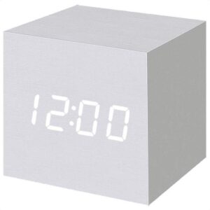 Digitale wekker met meerdere alarmen, datum en temperatuurweergave - Kubus vorm - Bedienbaar met geluid - Dimbaar licht - Draadloos of met Adapter - Wit