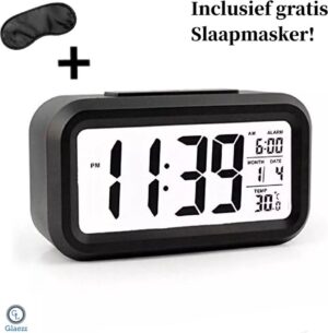 Digitale wekker met temperatuurmeter - Alarmklok inclusief temperatuur meter en datum - Met snooze en verlichting opties - Zwart