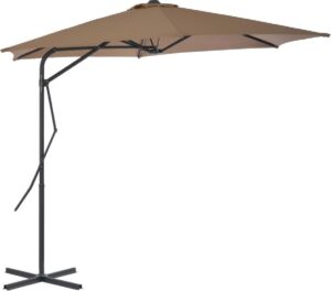 Grote Tuin parasol Taupe met Voet met Stalen Paal 300CM - Tuinparasol met standaard - Stokparasol tuin - Buiten parasol - Zonneparasol - Camping parasol - Zonwering - Zonnescherm -