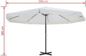 Grote Tuin parasol Wit met Voet met Aluminium Paal 500CM - Tuinparasol met standaard - Stokparasol tuin - Buiten parasol - Zonneparasol - Camping parasol - Zonwering - Zonnescherm - Stokparasol