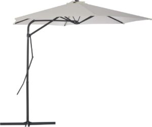 Grote Tuin parasol Zandkleurig met Voet met Stalen Paal 300CM - Tuinparasol met standaard - Stokparasol tuin - Buiten parasol - Zonneparasol - Camping parasol - Zonwering - Zonnescherm -