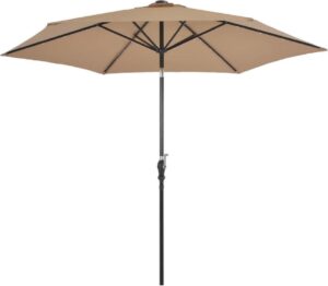 Grote Tuin parasol met LED Verlichting Taupe met Stalen Paal 300CM - Tuinparasol met Voet - Stokparasol tuin - Buiten parasol - Zonneparasol - Camping parasol - Zonwering - Zonnescherm - Stokparasol - Stok parasol