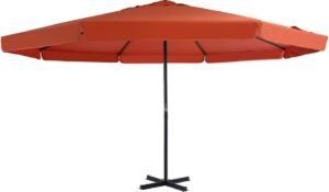 Grote Tuin parasol terracotta Oranje met Aluminium Paal 500CM - Tuinparasol met Voet - Stokparasol tuin - Buiten parasol - Zonneparasol - Camping parasol - Zonwering - Zonnescherm - Stokparasol - Stok parasol