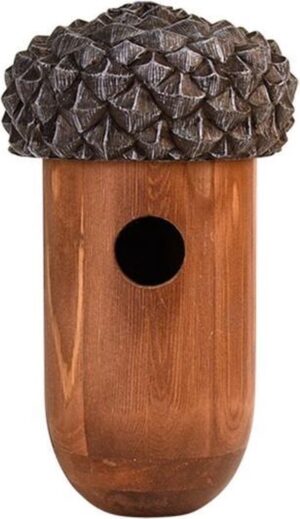 Houten vogelhuisje/nesthuisje eikel 25 cm - Vogelhuisjes tuindecoraties - Vogelnestje voor kleine tuinvogeltjes