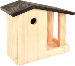 Houten vogelhuisje/nestkastje voedertafel - Vurenhouten vogelhuisjes tuindecoraties - Vogelnestje voor tuinvogeltjes - tuindieren