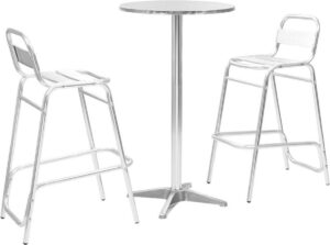 MiaXL 3-delige Barset met ronde tafel - Bartafel - Barstoelen - Tuinset - Aluminium - Zilver