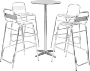 MiaXL 5-delige Barset met ronde tafel - Bartafel - Barstoelen - Tuinset - Aluminium - Zilver