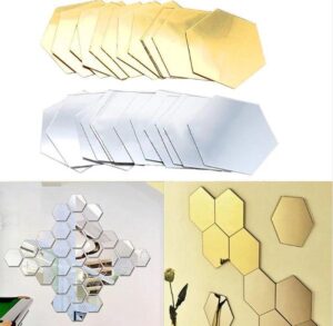 Spiegel Sticker Set - Acryl - Decoratie Pakket - Wandspiegel - Woonkamer Decoratie - Goud - 48 stuks