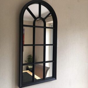 Spiegel wandspiegel, Wandspiegel Gotisch/Kerkraam spiegel, spiegel met frame, Tuinspiegel 70 x 34cm , zwart , merk Beactiff