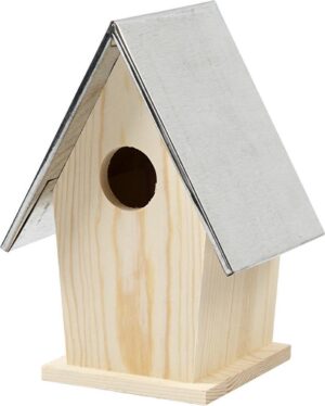 Vogelhuis met zinken dak, afm 13,5x11x19 cm, gatgrootte 32 mm, grenen, 1stuk