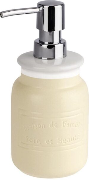 WENKO model Maison zeepdispenser in mat en glanzend porselein met inscriptie | WIT LICHTGEEL