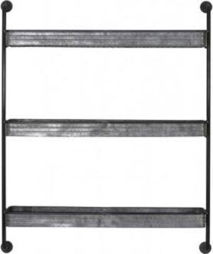 Wandrek zink grijs muurrek opbergrek opslagrek planken metaal rechthoek 3 laags - 84,5X19,5X104 CM
