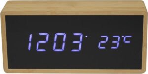 Wekker - Thermometer Bamboe - rechthoekig - met schermdoving