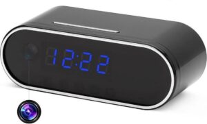 Wekker en Beveiligingscamera in 1 - Draadloze alarm klok met een geheim camera - Beveiliging, zowel dag- als nachtzicht - Oplaadbare camera wekker