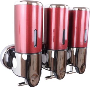WillieJan triple zeepdispenser - rood met chroom - 3 reservoirs 400 ml - roestvrij ABS - Muurbevestiging