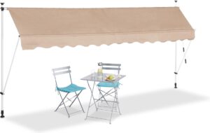 relaxdays markies verstelbaar - klem-zonwering - beige - zonnescherm balkon - zonder boren 400 x 120 cm