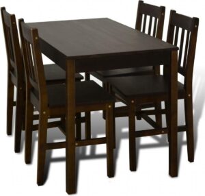 Complete Eettafel set 5 delig Hout (Incl Houten Dienblad) - Eet tafel + 4 Eetstoelen + bankje - DIneertafel - Eettafelstoelen - Eetkamerstoelen - Eethoek 4 persoons
