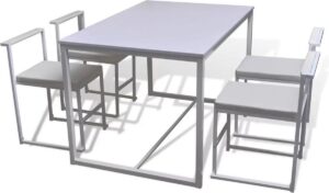Complete Eettafel set 5 delig Wit (Incl Anti Kras Vilt 16st) - Eet tafel + 4 Eetstoelen - DIneertafel - Eettafelstoelen - Eetkamerstoelen